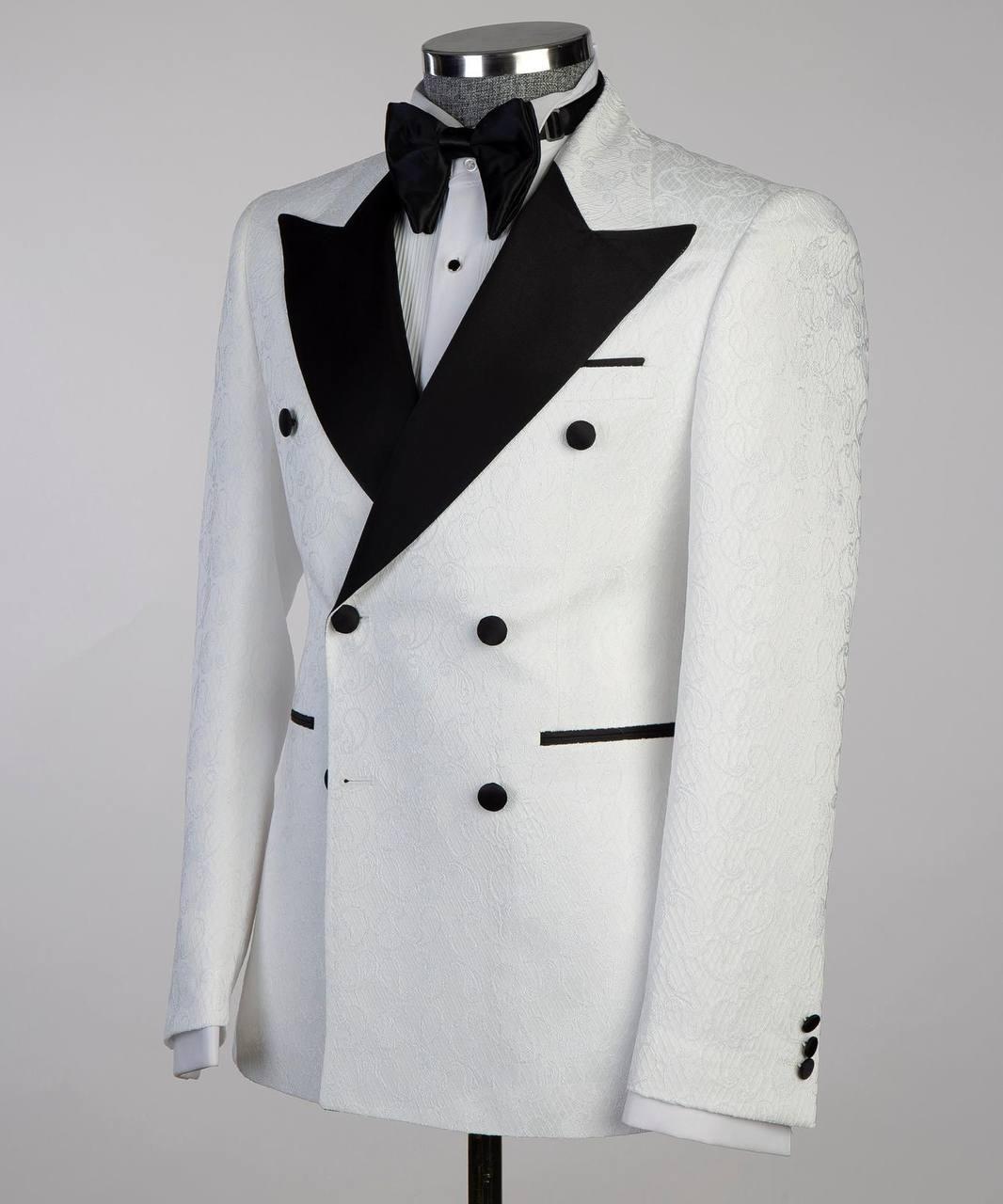 White and Black Jacquard Tuxedo
