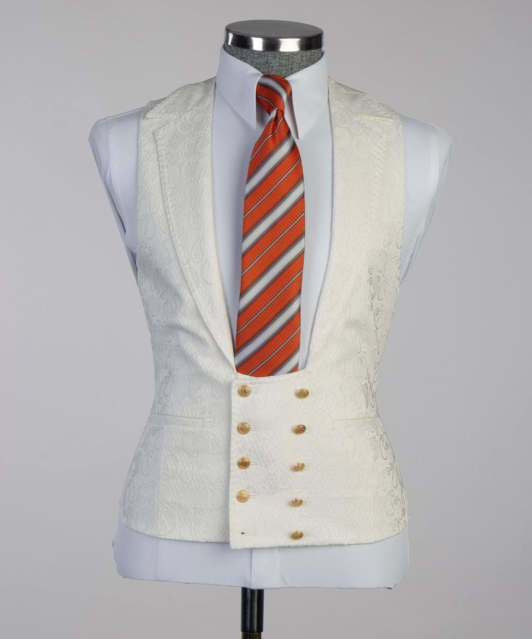 White Jacquard Double Breasted Suit