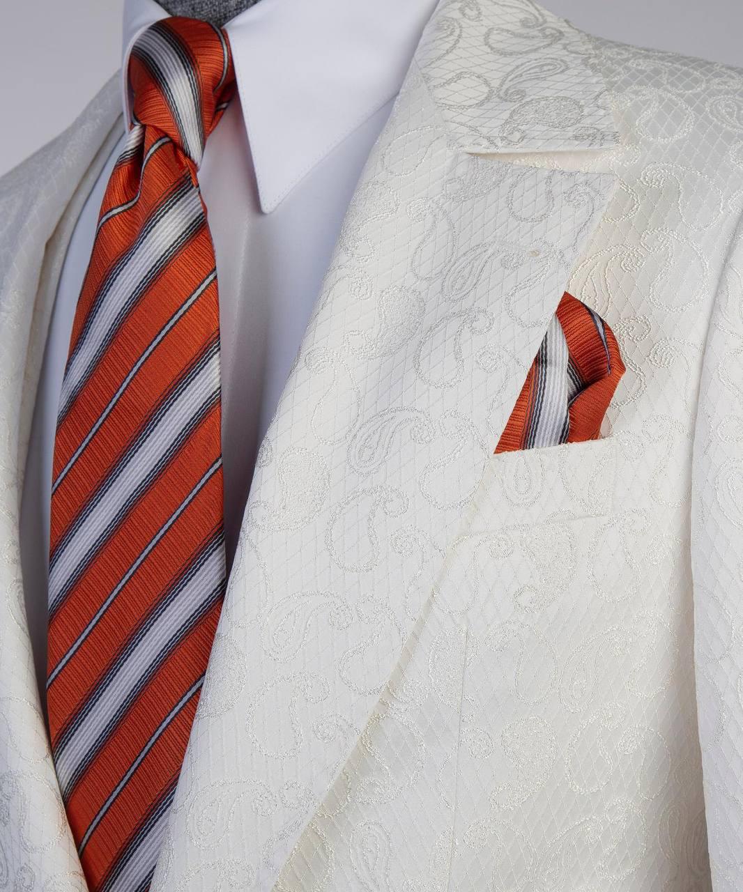 White Jacquard Double Breasted Suit